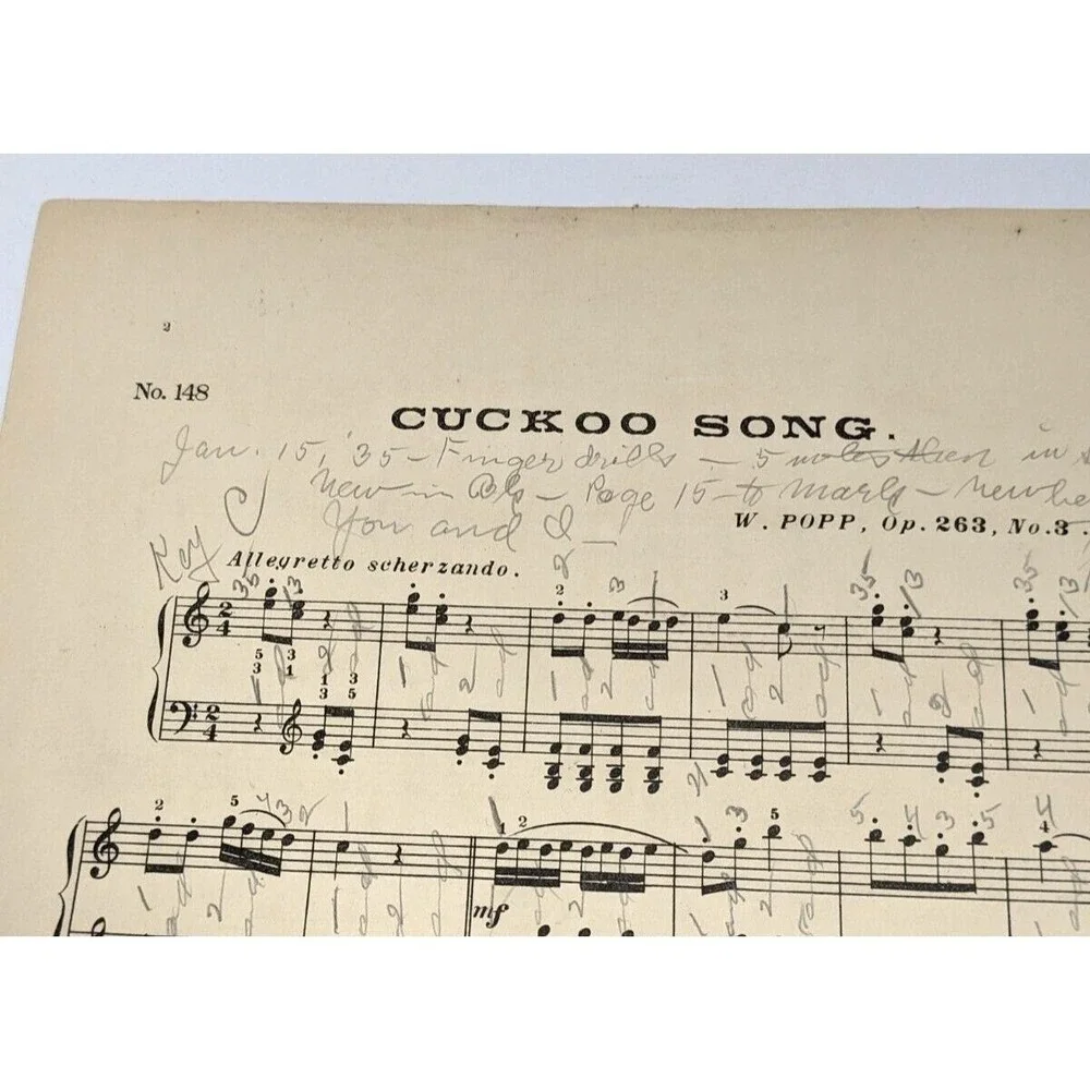 Cuckoo Song Sheet Music W Popp 1932 Vintage Piano Music